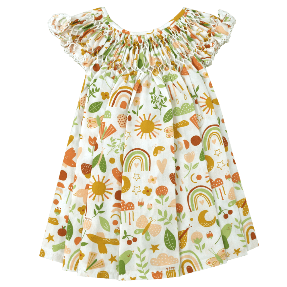 Vestido Casinha de Abelha Arco-íris Boho (6 meses) 