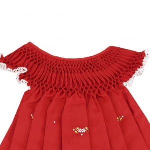  Vestido casinha de abelha vermelho bico branco (3 e 4 anos)