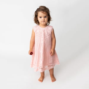 Vestido Renda Renascença Premium Rosa (1 e 2 anos) 