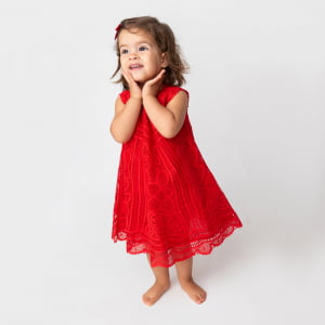 Vestido Renda Renascença Premium Vermelho (1 e 2 anos)