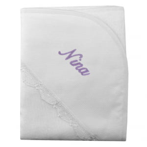 Toalha de banho com capuz renda renascença personalizada nome - Diversas Cores
