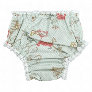 Vestido Casinha de Abelha Borboleta Poá Verde Água (6, 12, 18 e 24 meses) + Calcinha Floral Poá Verde Água