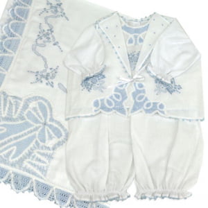 Saída De Maternidade Renda Renascença Azul (Pagão + Manta)