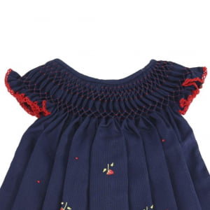 Vestido Casinha de Abelha Azul Marinho Moranguinho Bico Vermelho (3, 6, 12, 18 e 24 meses) 