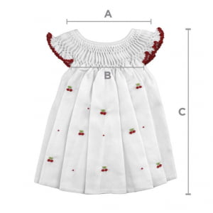 Vestido casinha de abelha branco cerejinha (RN, 6, 12, 18 e 24 meses) 