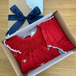 Look Presente Natal - Vestido Casinha de Abelha Vermelho + Calcinha Fustão Vermelho