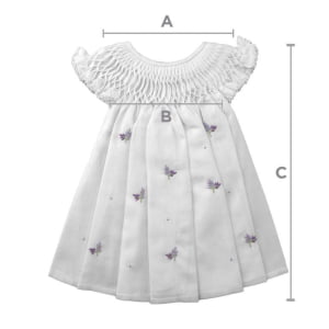 Vestido casinha de abelha branco lavanda (6, 12, 18 e 24 meses) 