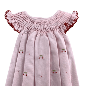 Vestido casinha de abelha cerejinha rosa (6, 12, 18 e 24 meses)